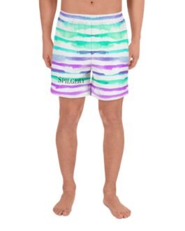 SPILGERY x Little Lines / Athletic Long Shorts for Men x Turqiuse-Purple on White