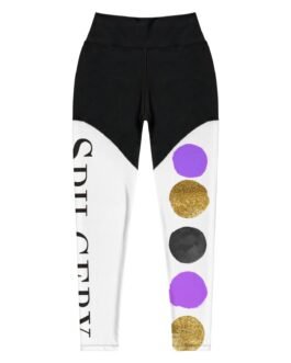 SPILGERY x Dots / Sports Leggings for Women x Purple on Black-White #1