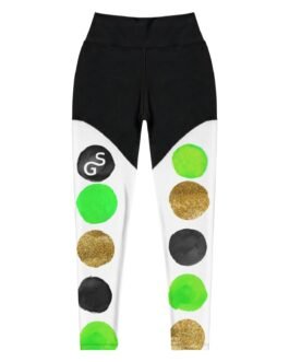 SPILGERY x Dots / Sports Leggings for Women x Green on Black-White #2
